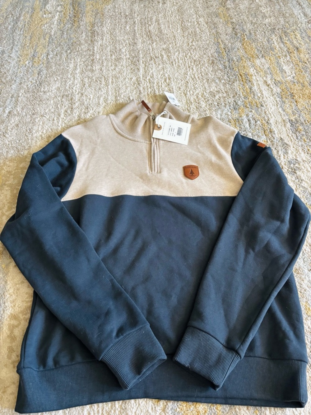Wanakome Two-Tone Half-Zip Pullover - Beige and Navy